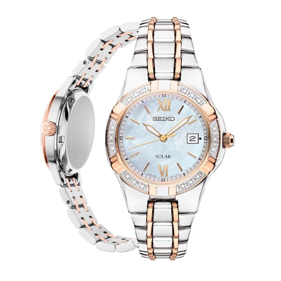 SEIKO Diamond Collection 腕時計 レディース ソーラー マザーオブパール 18石ダイヤ ツートンカラー SUT068 | 