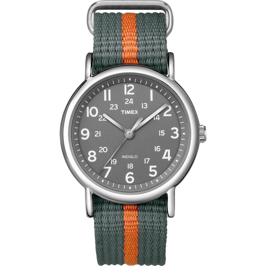 タイメックス Weekender メンズ レディース 腕時計 38mm グレー文字盤 シルバーケース グレー オレンジ ナイロンベルト | 