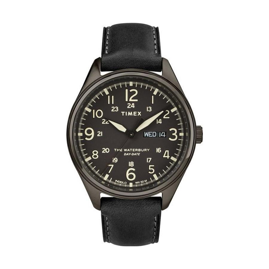 Timex Waterbury 腕時計 メンズ ブラック文字盤 ガンメタルケース レザーベルト クオーツ TW2R89100 | 