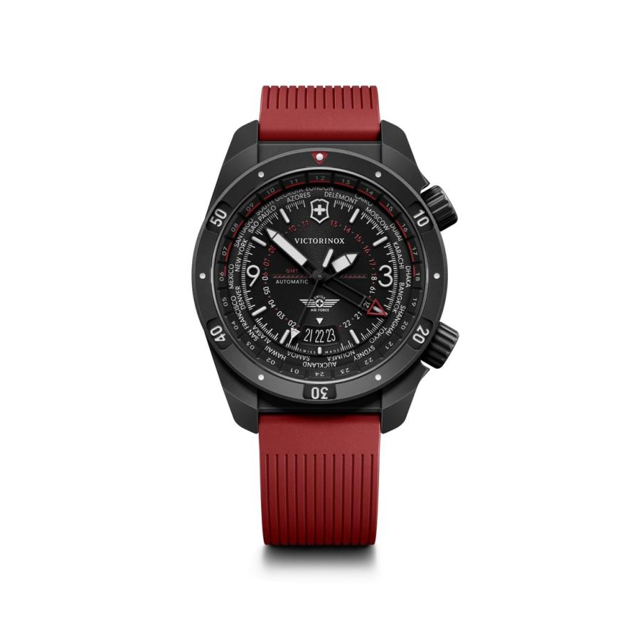 Victorinox Air Pro Automatic 腕時計 ブラック文字盤 レッドラバーストラップ 自動巻き メンズ 43mm 242006 | 