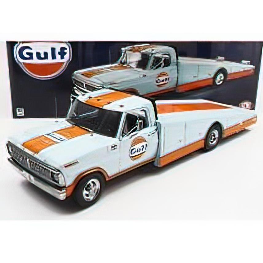 FORD USA - F-350 TRUCK RAMP CAR TRANSPORTER GULF 1970 - LIGHT BLUE ORANGE /ACME 1/18 ミニカー | 