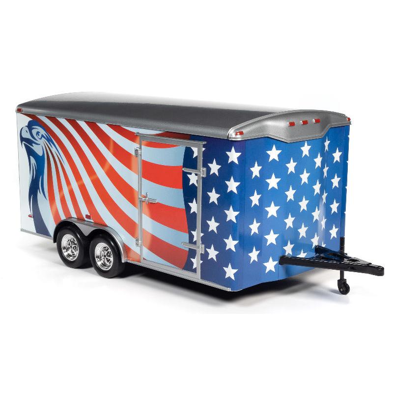 Enclosed Car Trailer in Red, White, & Blue /AMEAMERICAN MUSCLE 1/18 ミニカー | 