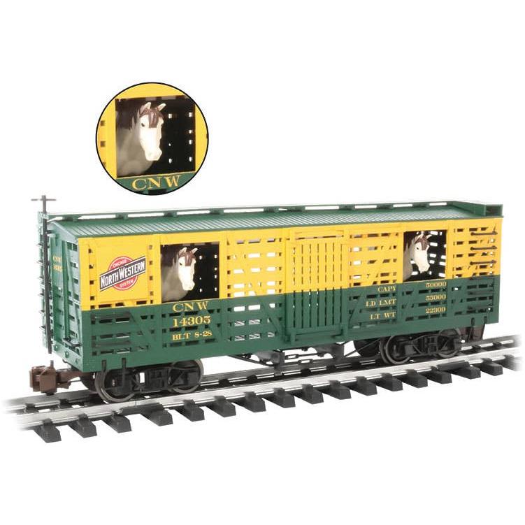 シカゴ＆ノース・ウェスタン アニメーション付家畜車（馬入り） 完成品 / Bachmann Gゲージ 鉄道模型 外国鉄道 | 
