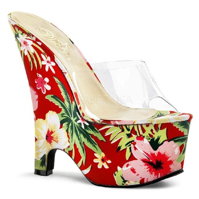 BEAU-601FP 6.5インチ(約16.5cm) ウエッジソール厚底サンダル クリア　ハイヒール  /Pleaserプリーザー パーティードレス 靴 大きいサイズ |  | 01