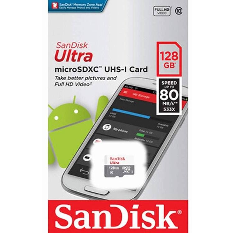 SanDiskサンディスク microSDXC ULTRAウルトラ 128GB SDSQUNS-128G-GN6MN UHS-I (80mb/sclass 10)海外パッケージ |  | 01
