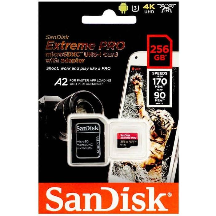 SanDiskサンディスクExtreme Proエクストリーム プロmicroSDXC UHS-Iカード SDSQXCZ-256G-GN6MA (R170/W90 V30 U3 4K)海外パッケージ SD変換アダプター付属 | 