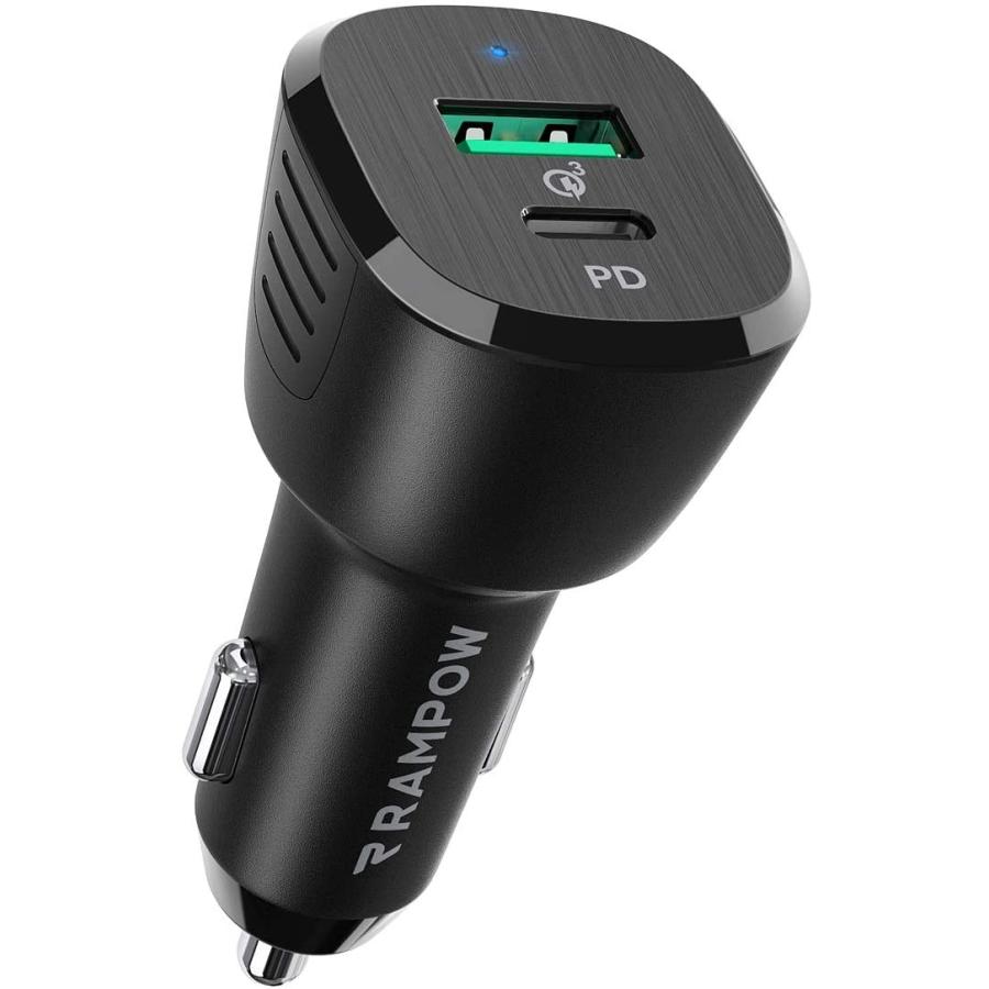 Rampow USB-C USB カーチャージャー PD 3.0 PowerDelivery QC 3.0急速充電/2ポート iPhone/iPad/Galaxy/Xperia Android対応 | 