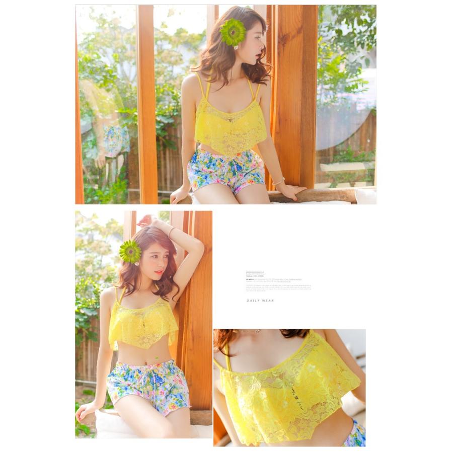 体型カバーも出来ちゃう嬉しい４点セット。バンドゥビキニ フリル ショートパンツ レーストップ 水着 大きいサイズ M/L/XL ママレディース |  | 01