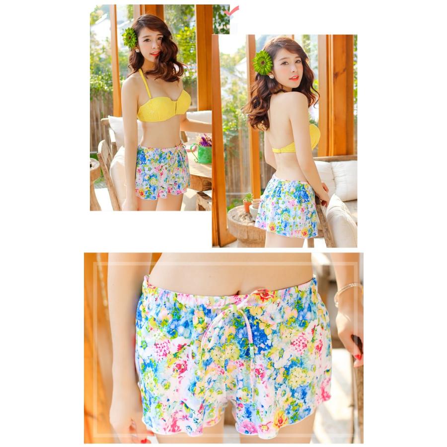 体型カバーも出来ちゃう嬉しい４点セット。バンドゥビキニ フリル ショートパンツ レーストップ 水着 大きいサイズ M/L/XL ママレディース |  | 03