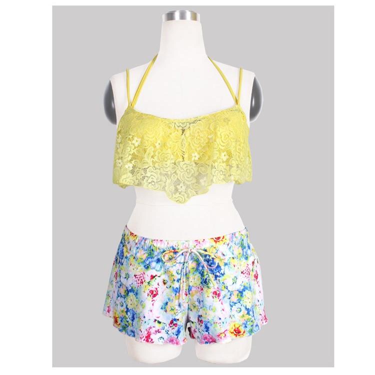 体型カバーも出来ちゃう嬉しい４点セット。バンドゥビキニ フリル ショートパンツ レーストップ 水着 大きいサイズ M/L/XL ママレディース |  | 05