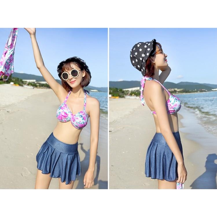 華やかなバラ柄 3ピースビキニ 2カラー 水着ビキニ上下セット レディース |  | 03