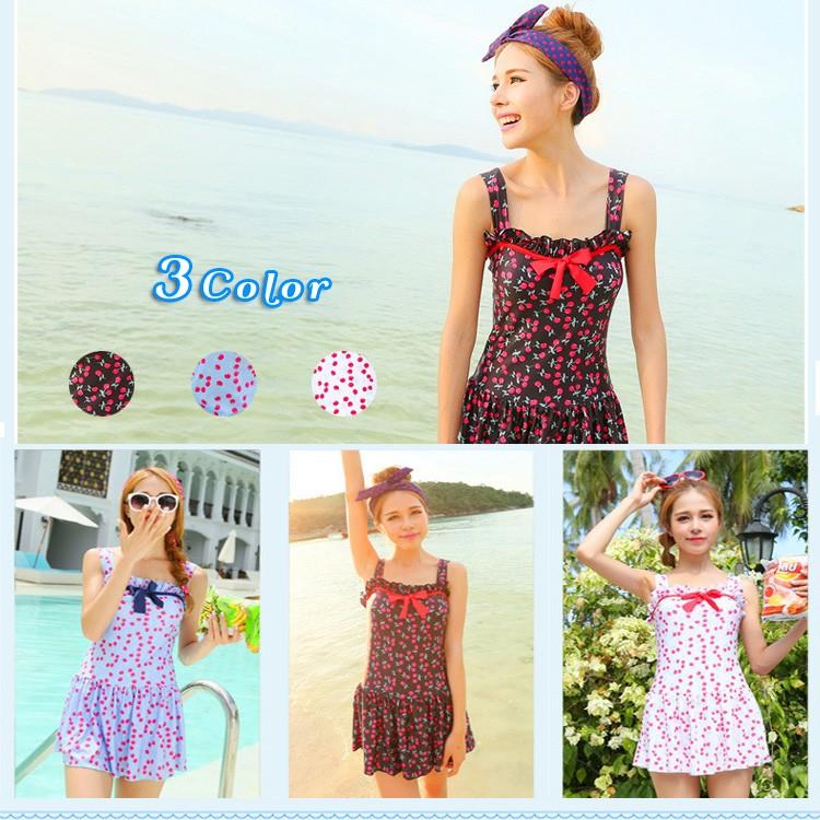 さくらんぼ柄スカートワンピース 3カラー 水着 レディース | 