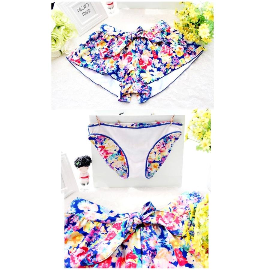 体型カバー バンドゥビキニ 3ピースセット フリル ショートパンツ レーストップ 水着73065 大きいサイズ M/L/XL ママレディース |  | 05