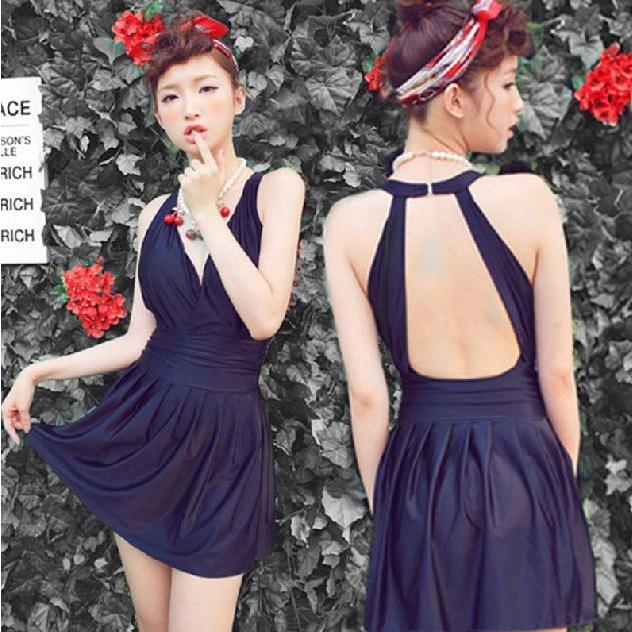 体型カバー スタイルアップ ワンピース水着　ドレス ギャザースカート 3色展開 大きいサイズ M/L/XL ママレディース | 