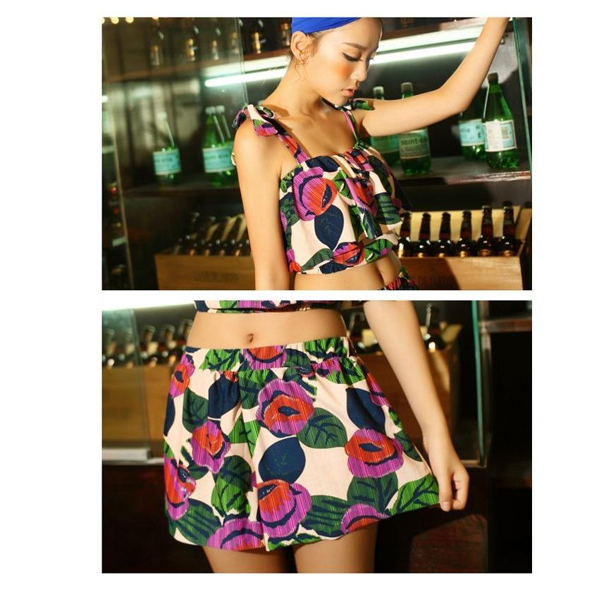 体型カバー フラワー タンキニ 3ピースセット 2カラー ショートパンツ 水着 大きいサイズ M/L/XL レディース |  | 03