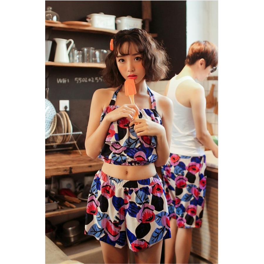 体型カバー フラワー タンキニ 3ピースセット 2カラー ショートパンツ 水着 大きいサイズ M/L/XL レディース |  | 04