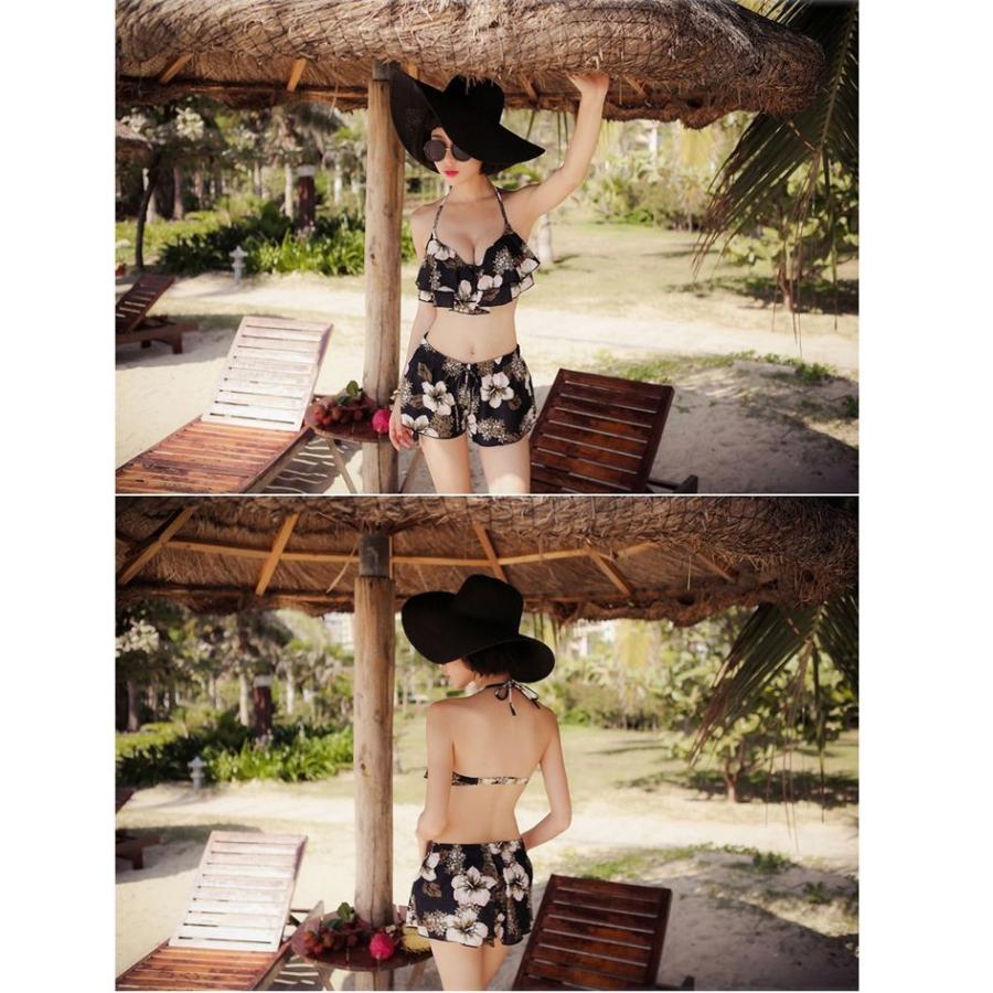 体型カバー フラワー 3ピースセット 2カラー ショートパンツ 水着 大きいサイズ M/L/XL レディース 送料無料 |  | 02