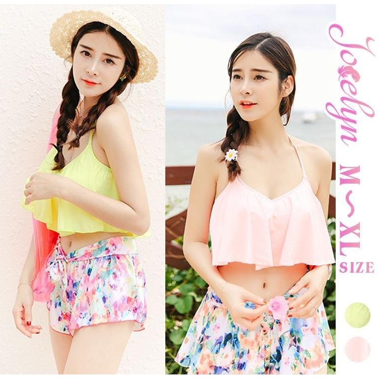 体型カバー 3点セット バンドゥビキニ フリル ショートパンツ 水着 大きいサイズ M/L/XL レディース73145 送料無料 | 