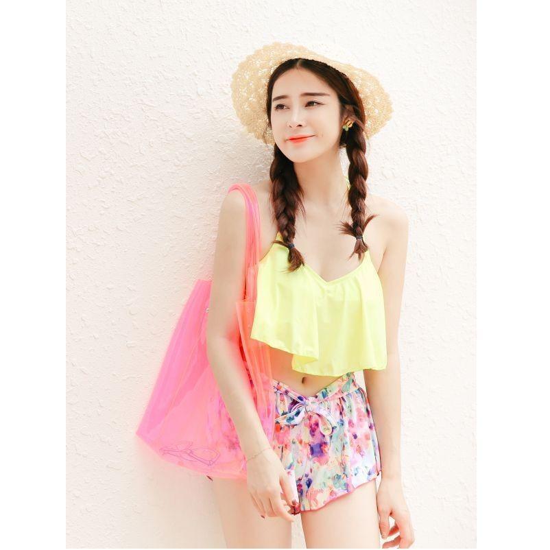 体型カバー 3点セット バンドゥビキニ フリル ショートパンツ 水着 大きいサイズ M/L/XL レディース73145 送料無料 |  | 01