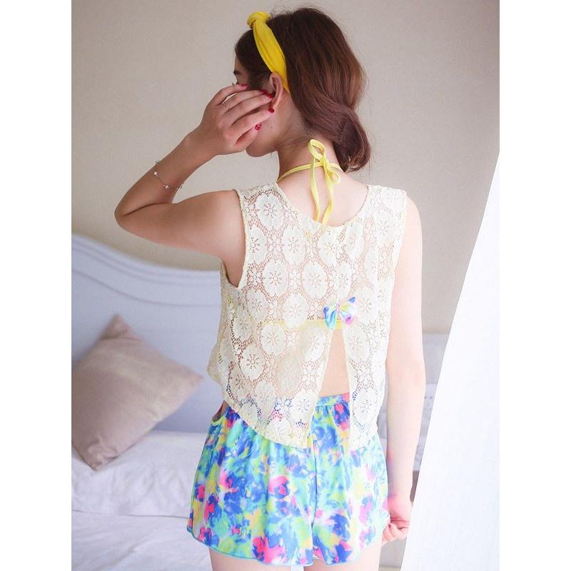 体型カバー フラワー 4ピースセット 2カラー ショートパンツ 水着 大きいサイズ M/L/XL レディース74150 送料無料 |  | 04