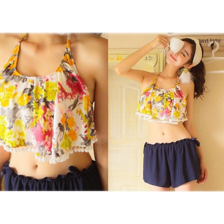 体型カバー ビキニ 3ピースセット ショートパンツ 水着 大きいサイズ M/L/XL レディース73147 送料無料 | 