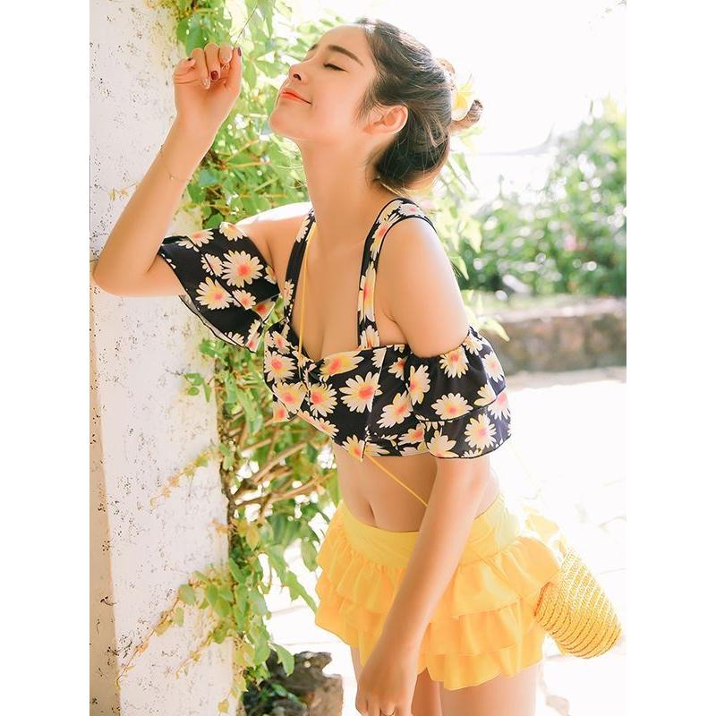 花柄 体型カバー ビキニ 3ピースセット ショートパンツ 水着 大きいサイズ M/L/XL レディース73170 送料無料 |  | 02