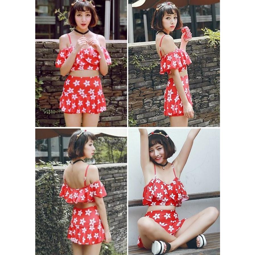 体型カバー 2点セット バンドゥビキニ フリル ショートパンツ 水着 大きいサイズ M/L/XL レディース 送料無料 |  | 03