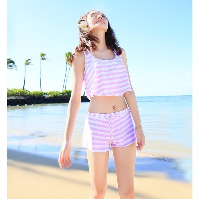 ストライプ体型カバー 4点セット ビキニ ショートパンツ　2カラー 水着 大きいサイズ M/L/XL レディース 送料無料 |  | 03