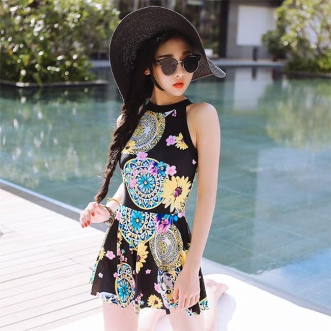 体型カバー　花柄 ワンピース　ママ 水着 大きいサイズ M/L/XL レディース 送料無料 | 