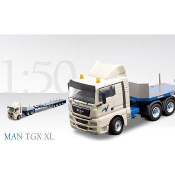 MAN TGX トラクタ 3軸 + Goldhoferゴールドフォファー 伸縮式セミトレーラー SPZ DL4 4軸 VOSS  70140/0 /CONRADコンラート建設機械 工事車両 1/50 ミニチュア | 