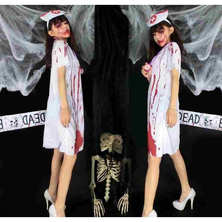 血まみれナース ホラー 3ピースセット 聴診器付き コスプレ衣装　仮装・ハロウィン・女性・大人用 送料無料 |  | 01