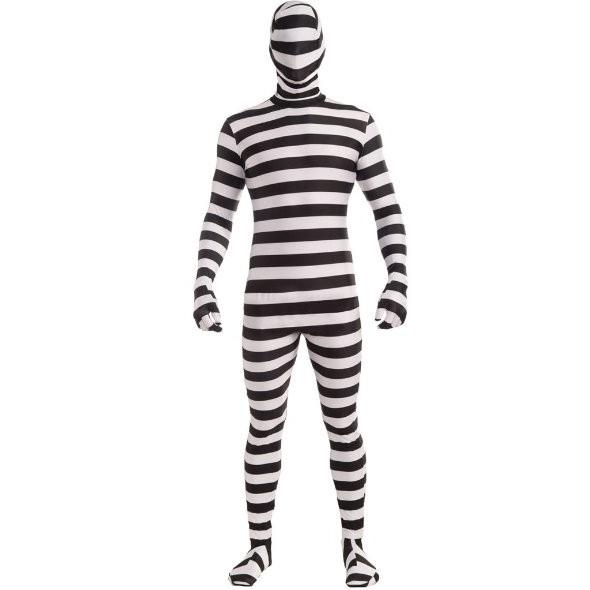 ゼンタイ 刑務所 囚人コスプレ コスチューム衣装　全身タイツ (仮装、宴会、オモシロ、お笑い、パーティー、ハロウィン） 大人男性 送料無料 | 
