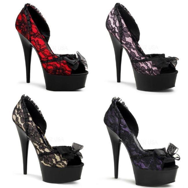 DELIGHT-665LC 6インチ(約15cm) パンプスハイヒール サテンレース　ピンヒール ミュール厚底サンダル /Pleaserプリーザー パーティードレス 靴 大きいサイズ | 