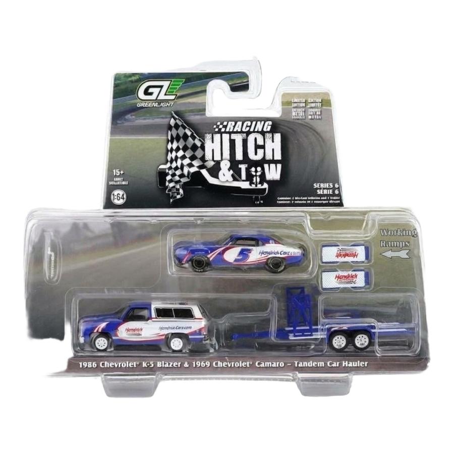 Chevrolet 1986 K-5 Blazer & 1969 Camaro #5 トレーラー付 / Greenlight 1/64 ミニカー | 