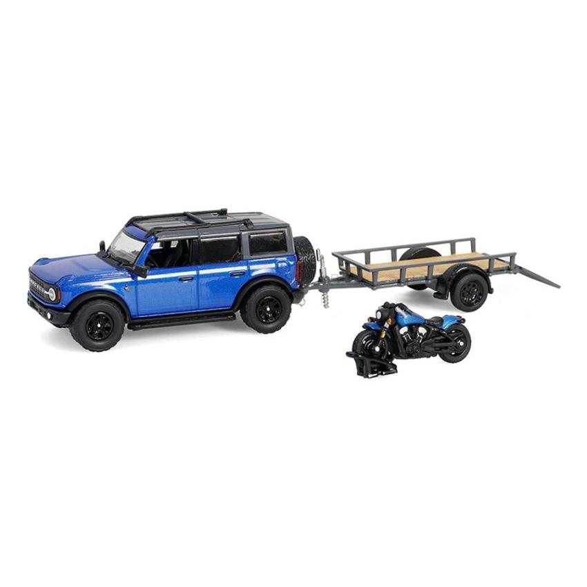 2021 Ford Bronco Black Diamond w/Trailer & Motorcycle GREENLIGHT 1/64 | 