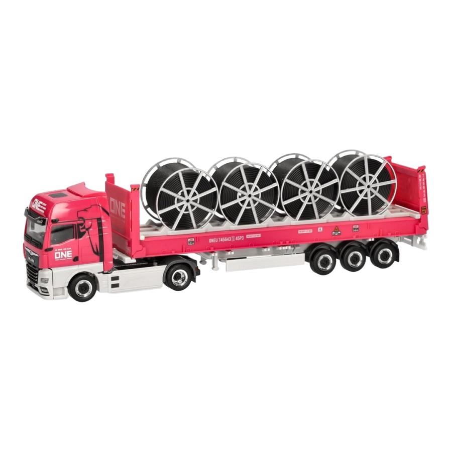 ONE MAN eTGX GX 40ft フラットラックコンテナトレーラー ケーブルドラム付 / Herpa 1/87 ミニカー トラック模型 | 