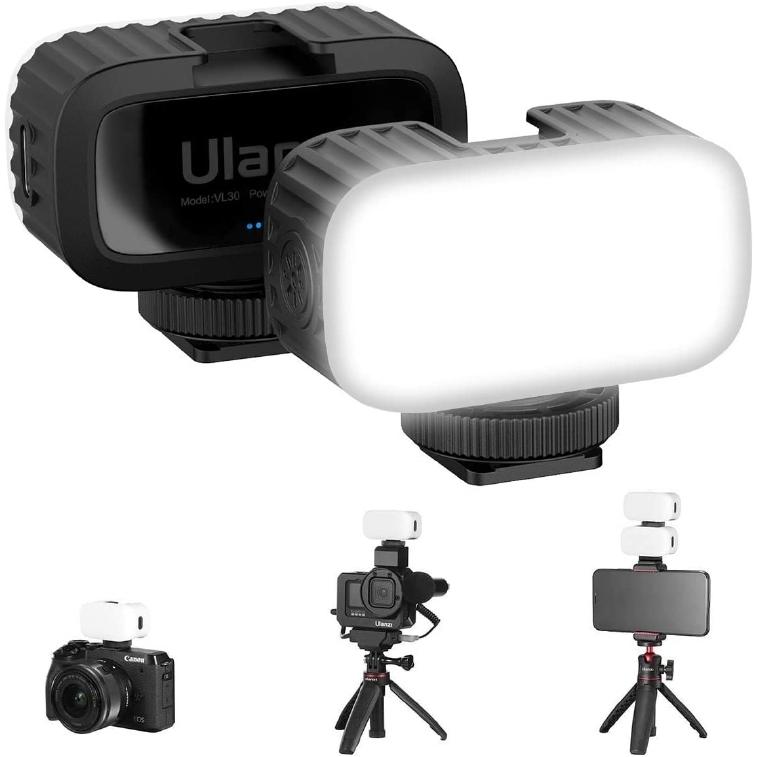 Ulanzi VL30 LEDミニビデオライト 撮影ライト 小型コンパクト 5600k色温度 ホットシュー＆1/4ネジ穴付き | 