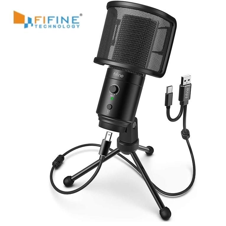 FIFINE K683 USBデスクトップPCマイク ポップフィルター付き Windows Mac用 スタジオコンデンサーマイク ゲームストリーミング YouTube | 