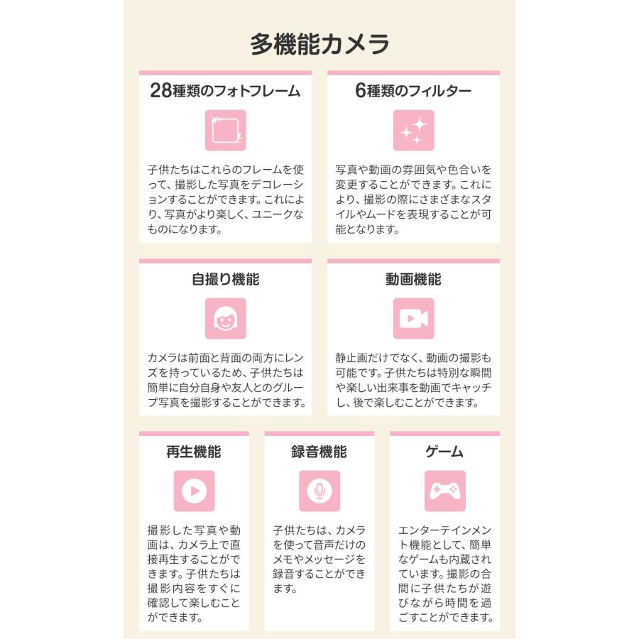 キッズカメラ 女の子トイカメラ ねこ いぬ ユニコーン 子供用 自撮り 子ども おもちゃ 誕生日 クリスマスプレゼント3歳 4歳 5歳 |  | 04