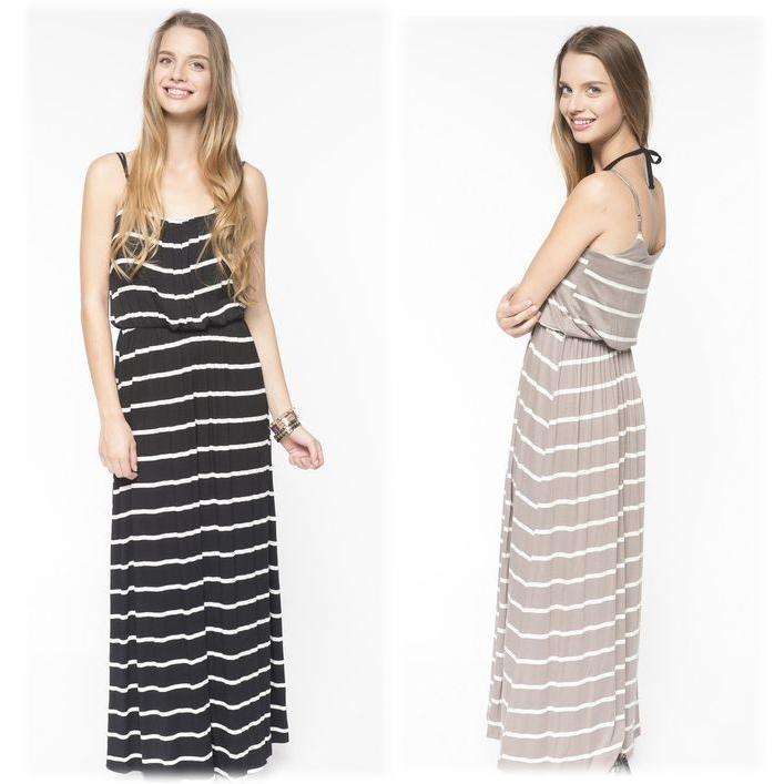 GM Striped Pleated Maxi with Spaghetti Strapマキシ丈ワンピース/LANIラニ インポートレディース通販 リゾート  サイズ交換ok | 