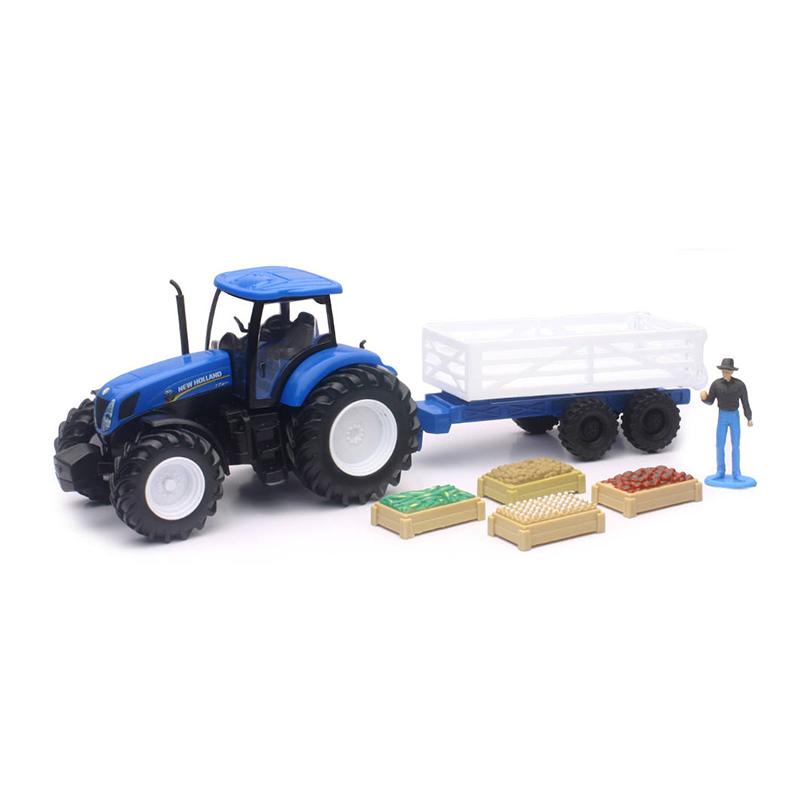 New Holland T7000 Farm Tractor with Stake Trailer NEW-RAY 1/32 農機 模型 | 