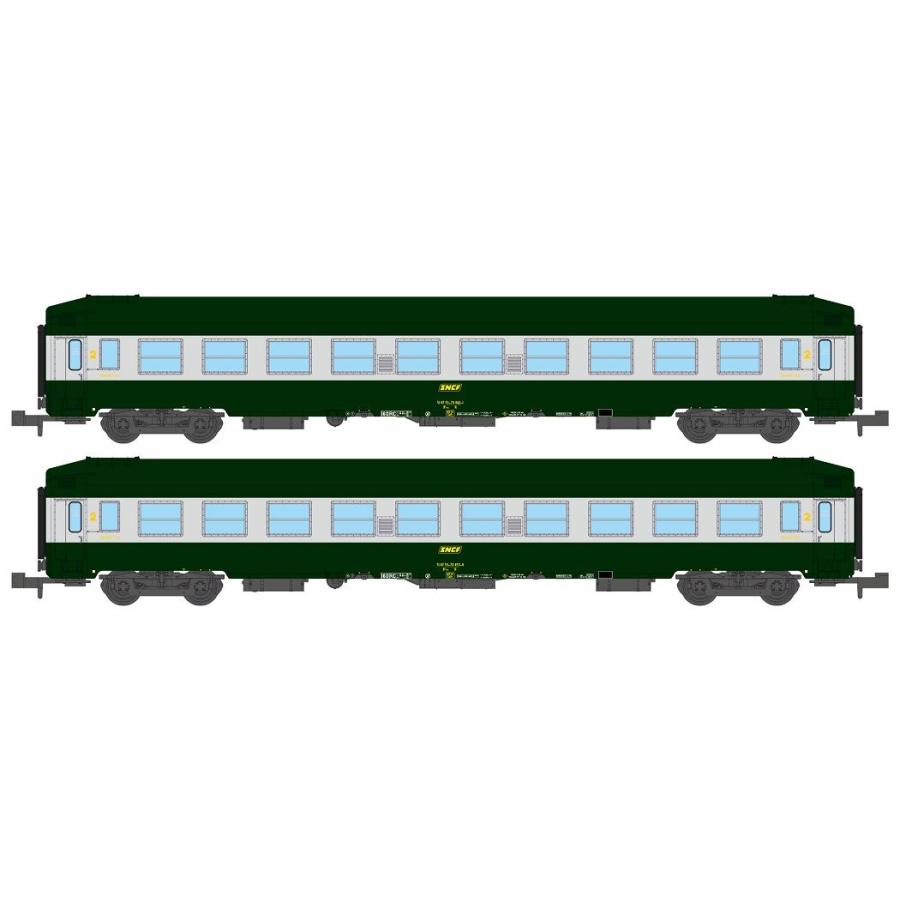 Nゲージ 鉄道模型 客車 REE Modeles SNCF 2x UIC 簡易寝台車 2nd Class Era IV DC green alu | 