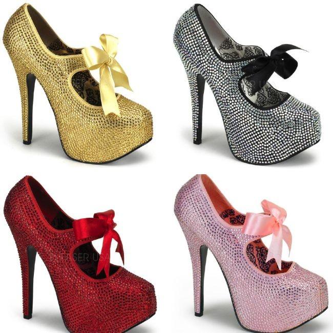 TEEZE-04R　5.5インチ(約14cm) ハイヒール パンプス ラインストーン付き/Pleaserプリーザー バーレスクBORDELLO パーティードレス 靴 大きいサイズ | 