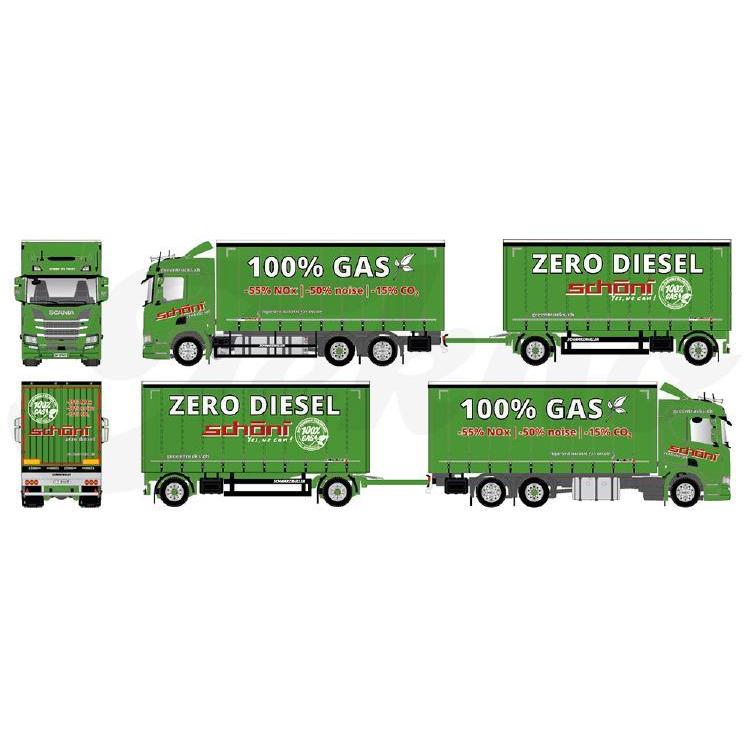 Tekno Sch?ni Scania 次世代R 2軸トレーラー付き自動車 LNGタンク 1/50_1