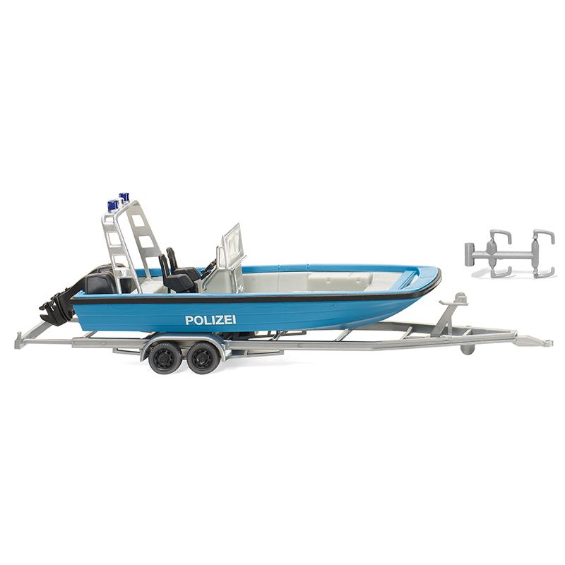 多目的ボート MZB 72 ポリス仕様 トレーラー付 警察 働く車 模型 モデル / Wiking 1/87 ミニカー 模型 | 