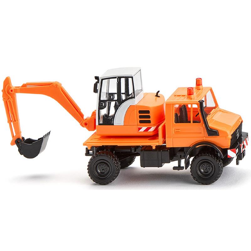 1975-93 Unimog フラットベッド 油圧ショベル付 Municipal Orange Wiking 1/87 | 