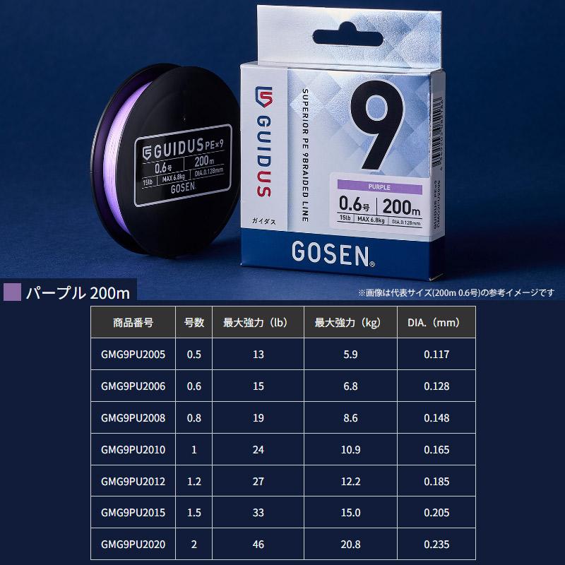 GOSEN（ゴーセン） ○ゴーセン ガイダス PE×9 200m パープル PEライン