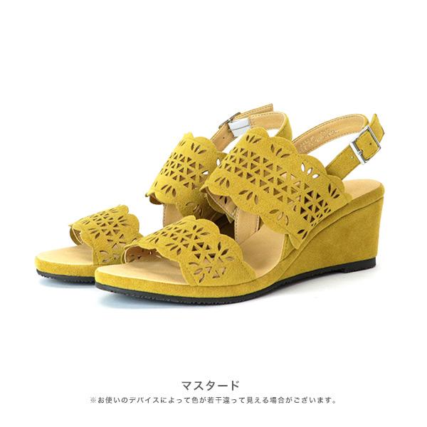 洗える靴 サンダル カットワーク レディース ウェッジソールサンダル 3e 甲高 幅広 痛くない 夏 旅行 クロールバリエ No.344236 セール ※交換返品不可 | COULEUR VARIE | 03