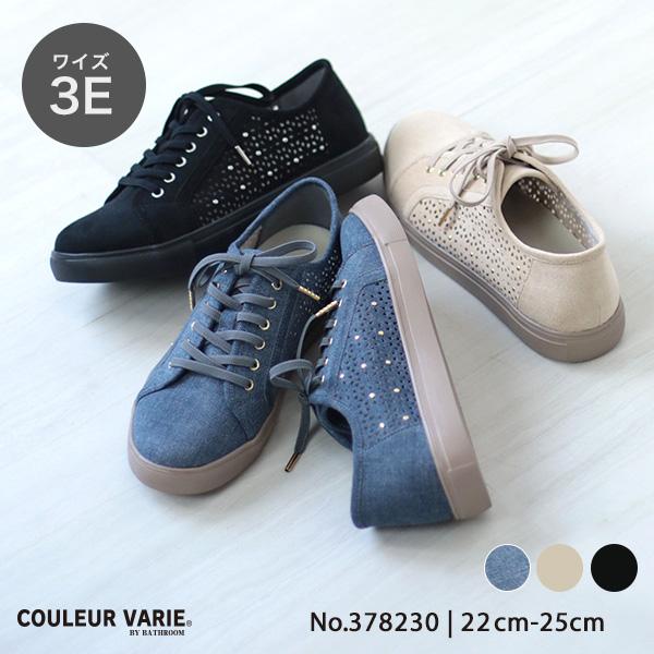 スニーカー レースアップ カットワーク レース ストーン 痛くない 歩きやすい 楽 3E 幅広 甲高 外反母趾 クロールバリエ No.378230 セール ※交換返品不可 | COULEUR VARIE