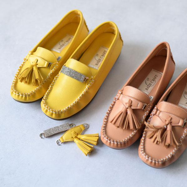 モカシン ローファー レディース 22cm 25cm 柔らかい 大きいサイズ ゆったり ファー中敷き 旅行 タッセル ビジュー ラインストーン 3way バスクラフト No.378880 |  | 01